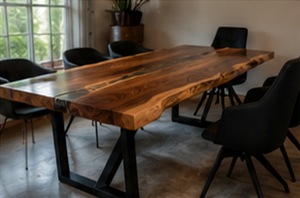 Finished live edge custom dining table